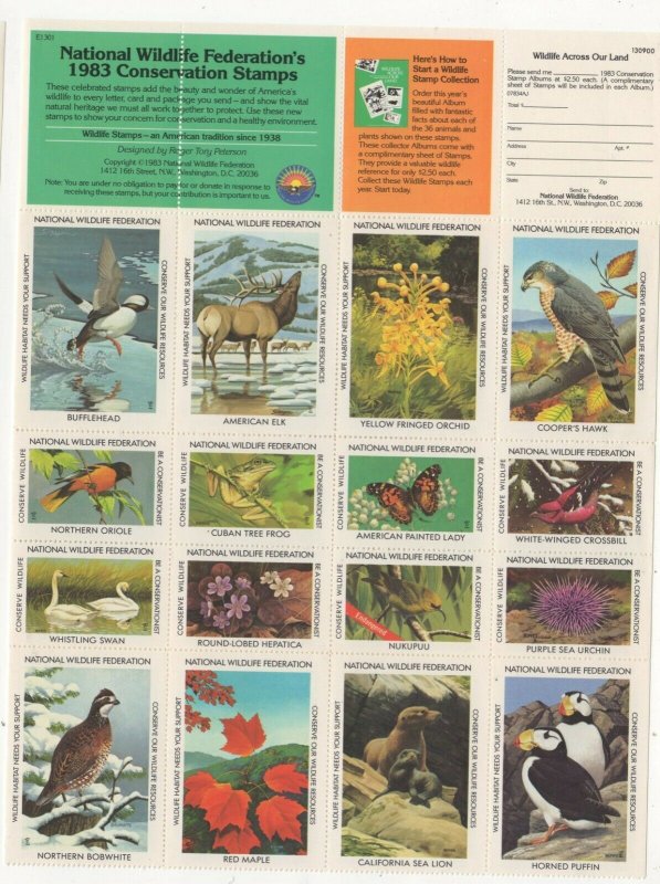 USA - National Wildlife Conservation Stamps 1983 Full Sheet of 36 - MNH