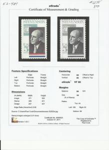# 1275 MINT NEVER HINGED ADLAI E. STEVENSON     VF+