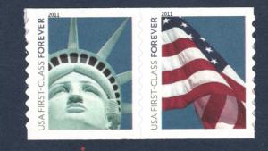 4486-87 Liberty & Flag Pair Microprinted (4evR) Mint/nh 