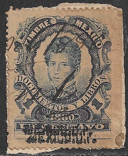 MEXICO REVENUES 1880 1c DOCUMENTARY TAX DOUBLE Mexico DF Control Used DO57