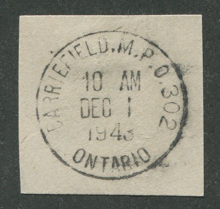 CANADIAN MILITARY POST OFFICE CANCEL BARRIEFIELD ONT. - M.P.O. 302