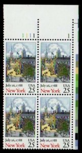 1988 New York Constitution Plate Block Of 4 25c Postage Stamps, Sc#2346, MNH, OG