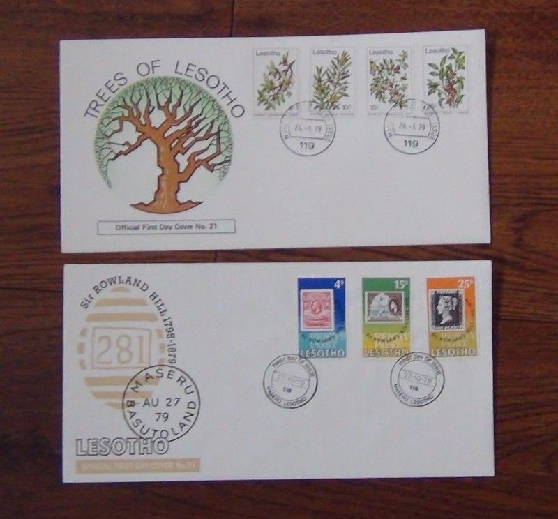 Lesotho First Day Covers 1978 1980 Trees Insects Reptiles Flight Waterfalls IYC