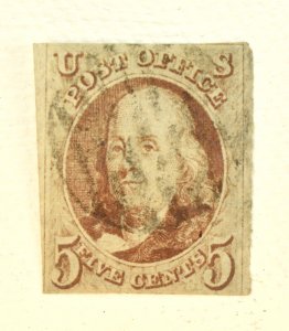 STAMP US SCOTT #1 FRANKLIN, 1847