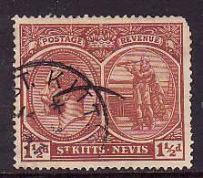 St Kitts-Nevis-Sc#41- id9-used 1&1/2p KGV-Columbus-Ships-UR corner short-1921-29