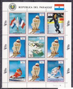 Paraguay, Scott cat. 2324. Albertville Olympics, Slalom Skier sheet of 4. ^