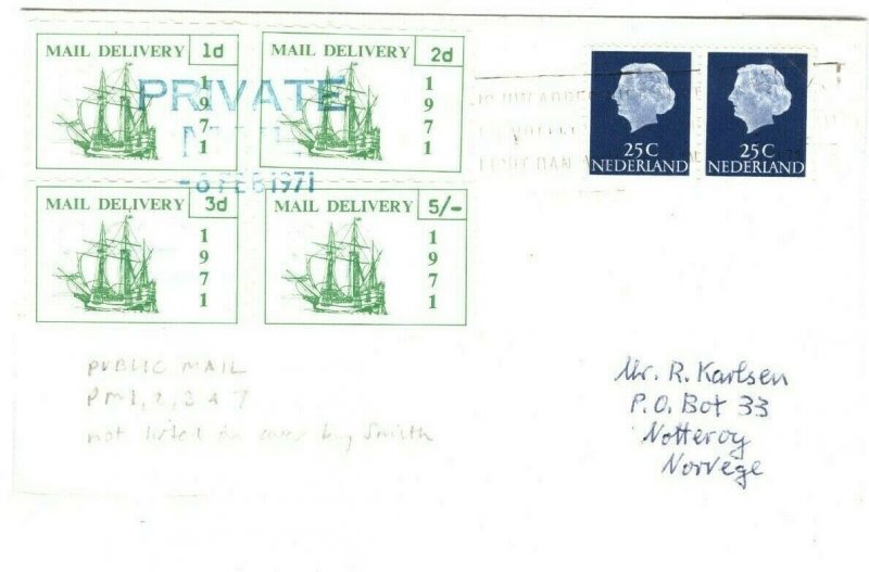 GB 1971 STRIKE POST NETHERLANDS Cover Not Listed PUBLIC MAIL Norway 43c.16