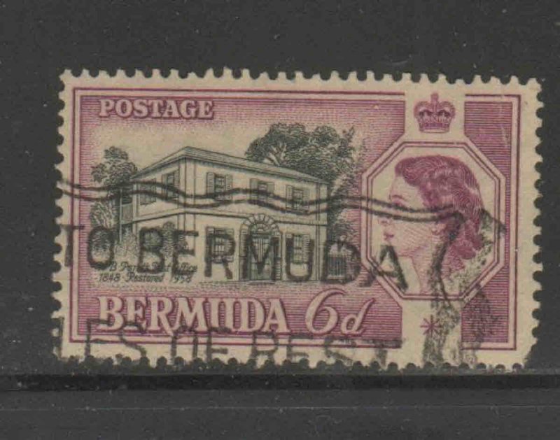 BERMUDA #168  1959  6p  QEII  & PETOT POST OFFICE    F-VF  USED  a