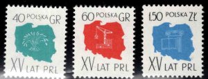 Poland Scott 856-858 MNH** Map Stamp  set 1959