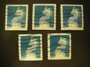 Scott 3829A, 37 cent Egret, Five USED PNC singles, Complete Set