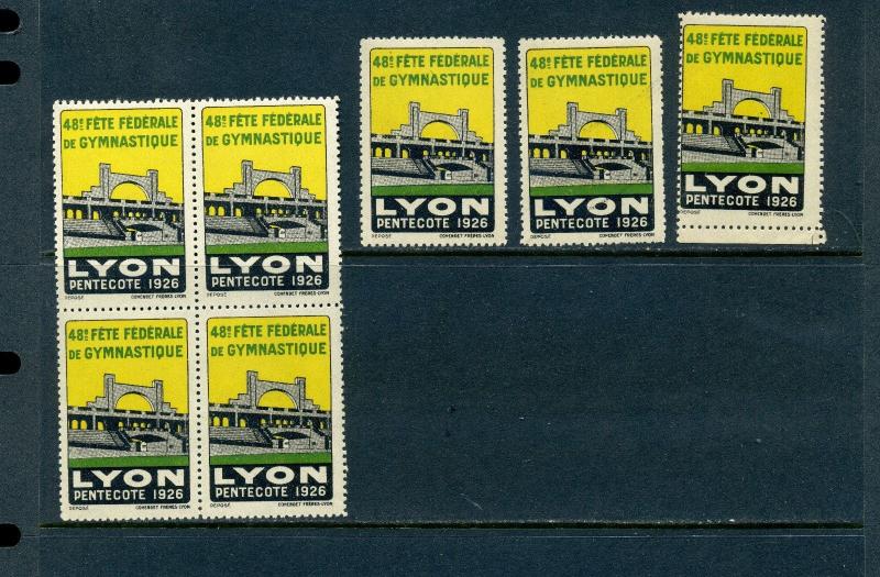 7 VINTAGE 1926  LYON FETE FEDERALE DE GYMNASTIQUE  POSTER STAMPS  (L728) FRENCH