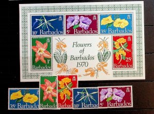 BARBADOS Sc 348-52+352a NH SET+S/S OF 1970 - FLOWERS