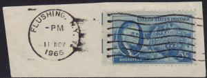 USA - 1945 - Scott #933 - used on piece - Roosevelt - FLUSHING pmk