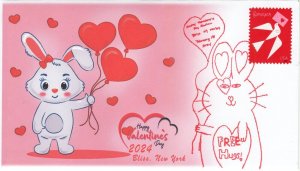 24-005, 2024, Valentine Day, Event Cover, Pictorial  Postmark, Bliss NY, Rabbits