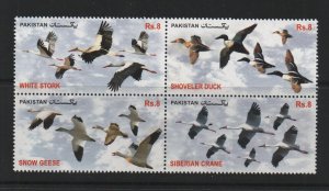 Thematic stamps PAKISTAN 2012 MIGRATORY BIRDS 4v block mint