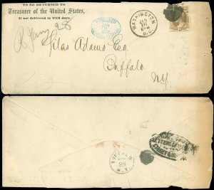 1874 TREASURER of the UNITED STATES, WASH DC CDS, Returned Blue Receiver SC #O75