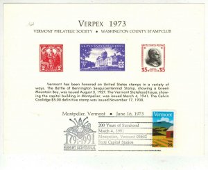 1991 VERMONT BICENTENNIAL 2533 Scarce Montpelier Pictorial On Card + Coolidge