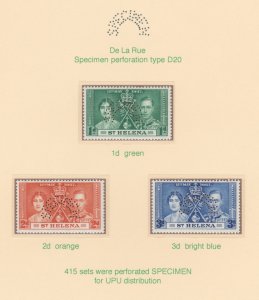 St HELENA  1937 CORONATION  SPECIMEN   set of 3