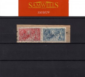 GB KGV TELEGRAPHS Piece High Values SEAHORSES 10s 5s Roller Cancel SS3029