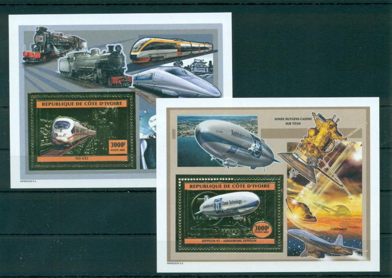 Trains Locomotives Zeppelines Concorde Space Transport Ivory Coast MNH stamp set