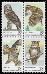 PCBstamps  US #1760/1763a Block 60c(4x15c)American Owls, MNH, (16)