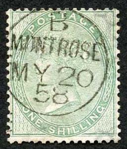 SG73 1/- Pale Green Wmk Emblems cancelled with a SUPERB Montrose CDS