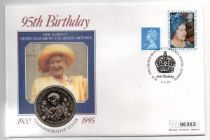 GB 1995 Queen Mother 95th £5 Guernsey coin PNC FDC WS36970