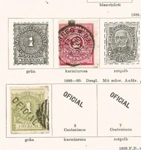 Uraguay Old (1860s to1880s) Album Pages  w/ 16 Stamps - 2 scans