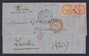 Cochin China, 1867 GULF OF SIAM cover, sent from Saigon w/ 10c/40c Eagle, Roumet