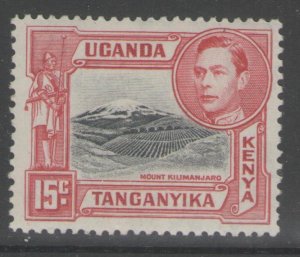 KENYA, UGANDA & TANGANYIKA SG137a 1943 15c BLACK & ROSE-RED MTD MINT