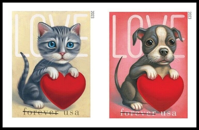 US 5745a-5746a 5746c Love Kitty Puppy imperf NDC horz pair (2 stamps) MNH 2023 