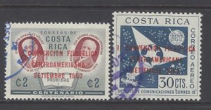COSTA RICA 2nd CENTRAL AMERICAN PHIL. CONVENTION OVERPRINTED Sc C338-9 USED 1962