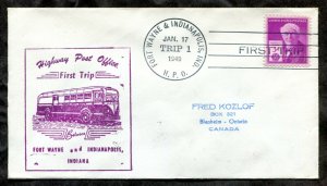 d69 - HPO Cover 1949 First Trip FORT WAYNE and INDIANAPOLIS Ind