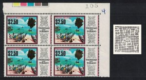 Trinidad and Tobago Fishing Perf 14 INV WATERMARK Corner Block of 4 1972 MNH