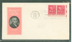 US 806EE 1938 Experimental Electric-Eye printing process; 2c John Adams (part of the presidential/prexy series) pair on an unadd