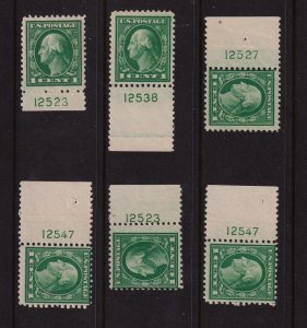 1917 Sc 498 MNH lot of 6 singles, plate numbers 125XX Hebert CV $36 (B23