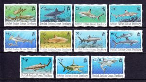 BRITISH INDIAN OCEAN TERRITORY — SCOTT 151/162 — SHARKS ISSUE — MNH — SCV $86