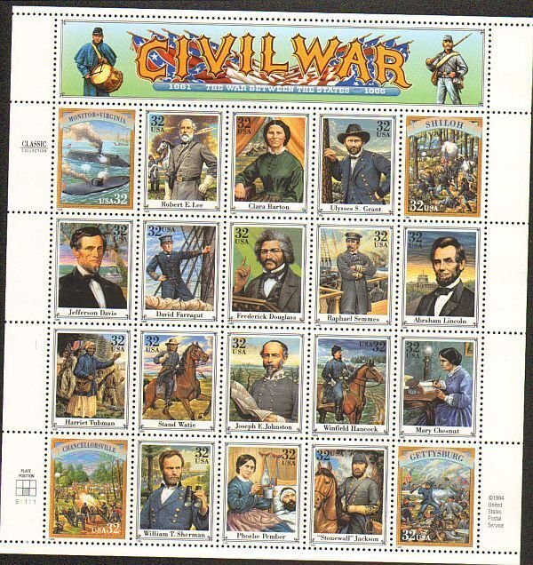 US  #2975 CIVIL WAR MINIATURE SHEET OF 20 VF NH