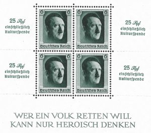 Doyle's_Stamps: M1937 German A. Hitler Semi-Postal Sheet Scott #B104* VLH