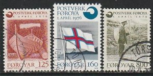 1976 Faroe Islands - Sc 21-3 - used VF - 3 single - Boat/Flag/Mailman