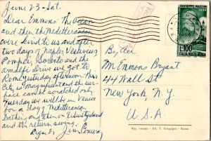 Italy 100L Mazzini 1956 Roma, Ferrovia PPC Airmail to New York, N.Y.