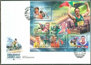 MOZAMBIQUE 2012  LONDON PARALYMPICS  CYCLING RUNNING TENNIS SHEET FDC