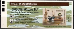 US Stamp #RW77A Self-Adhesive American Wigeon Drake On Water From A PRESS SHEET