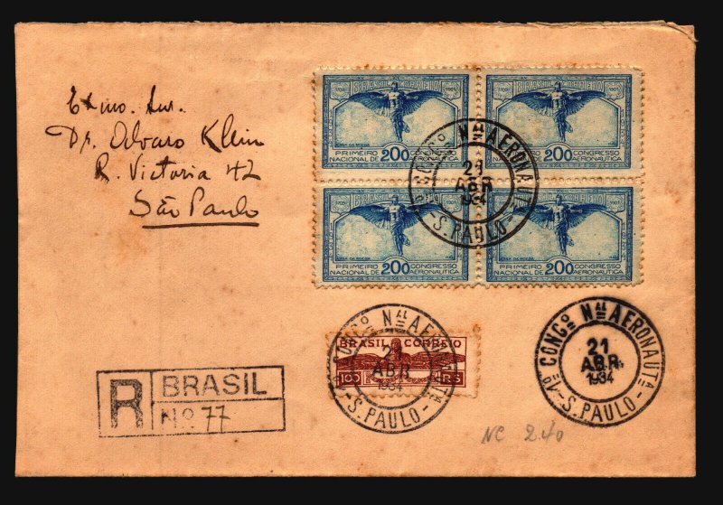 Brazil 1934 National Air Congress Cover / Registered (II) - Z19381