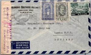 SCHALLSTAMPS GREECE 1948 AIRMAIL CENSORED COVER CANC MULT FRANKING ADDR ENGLAND