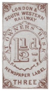 (I.B) London & South Western Railway : Newspaper Label 1½d (proof)