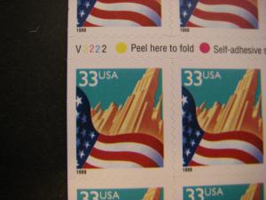 Scott 3278Fg, 33c Flag over City, Pane of 20, #V2222, MNH Booklet Beauty