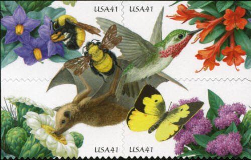 2007 41c Pollination, Bees, Hummingbird, Block of 4 Scott 4153-56 Mint F/VF NH 