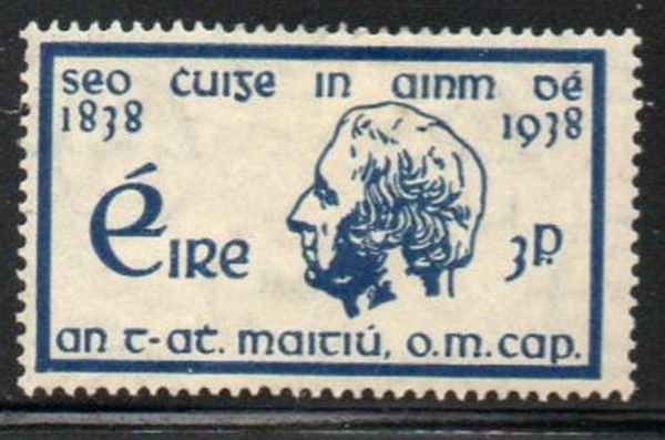 Ireland Sc 102 1938 3d Father Theobald Mathew stamp mint