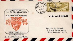 Scout Cachets #1740 U.S.S. Macon First Flight over Military Academy 1933 - Le...